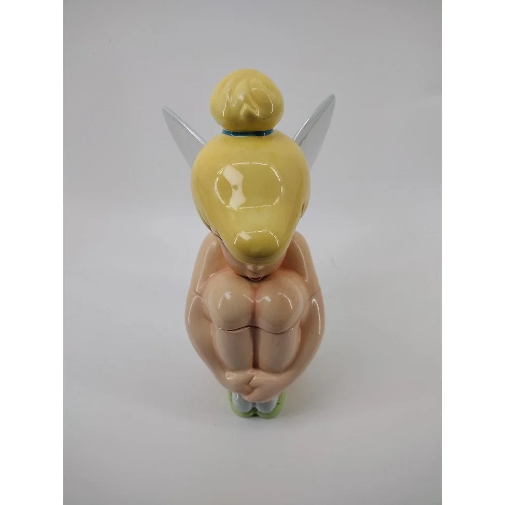Disney Tinker Bell Ceramic Cookie Jar Sitting Fairy Peter Pan Collectible Green